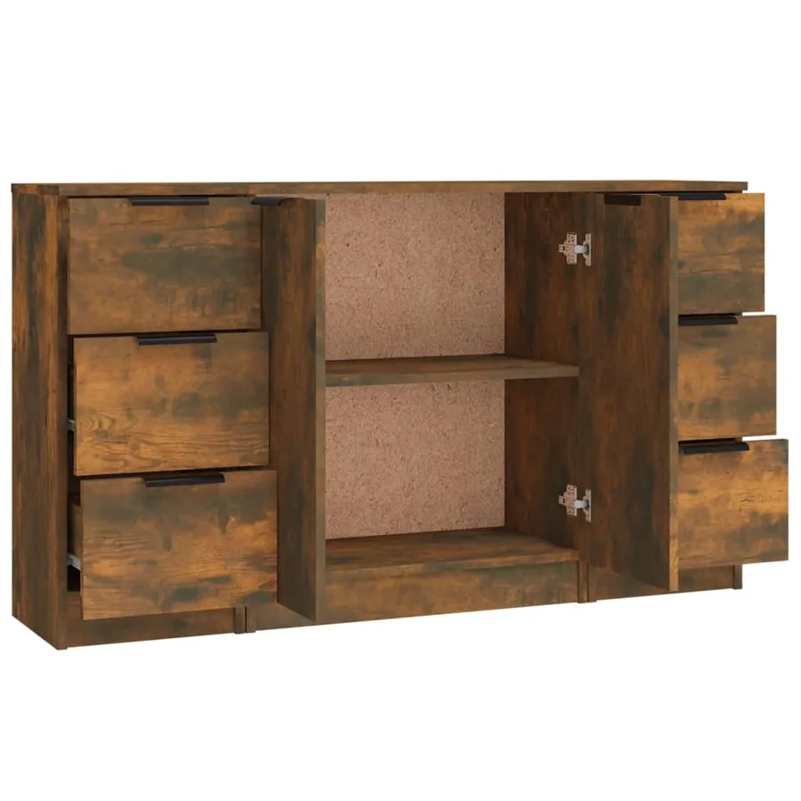 Buffets 3 pcs Chêne fumé Bois d'ingénierie - 6