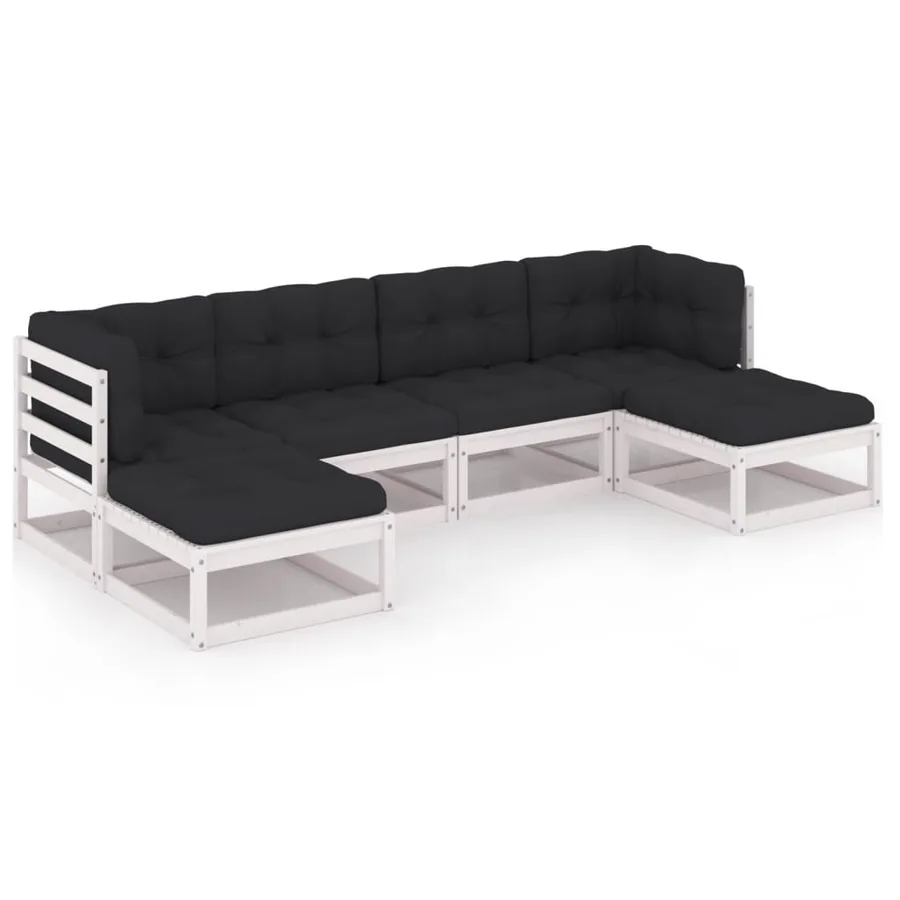 Salon de jardin avec coussins 6 pcs blanc bois de pin massif - 2