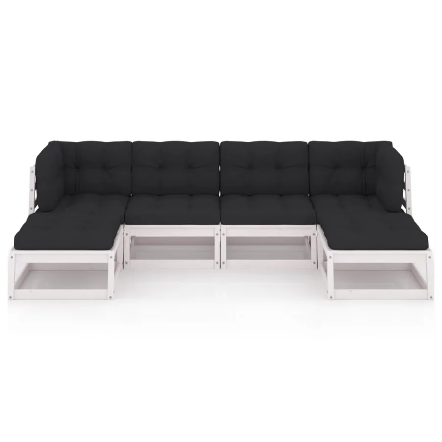 Salon de jardin avec coussins 6 pcs blanc bois de pin massif - 3