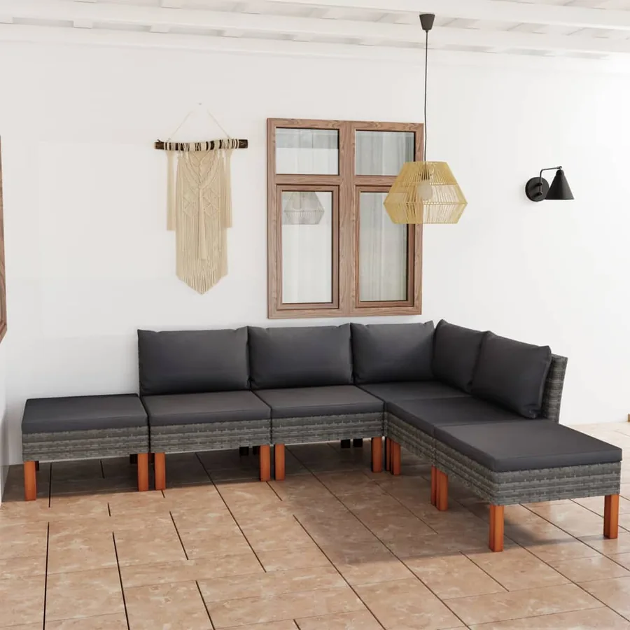 Salon de jardin 6 pcs avec coussins Résine tressée Gris