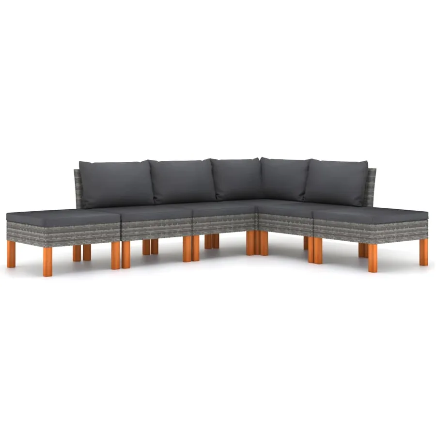 Salon de jardin 6 pcs avec coussins Résine tressée Gris - 2