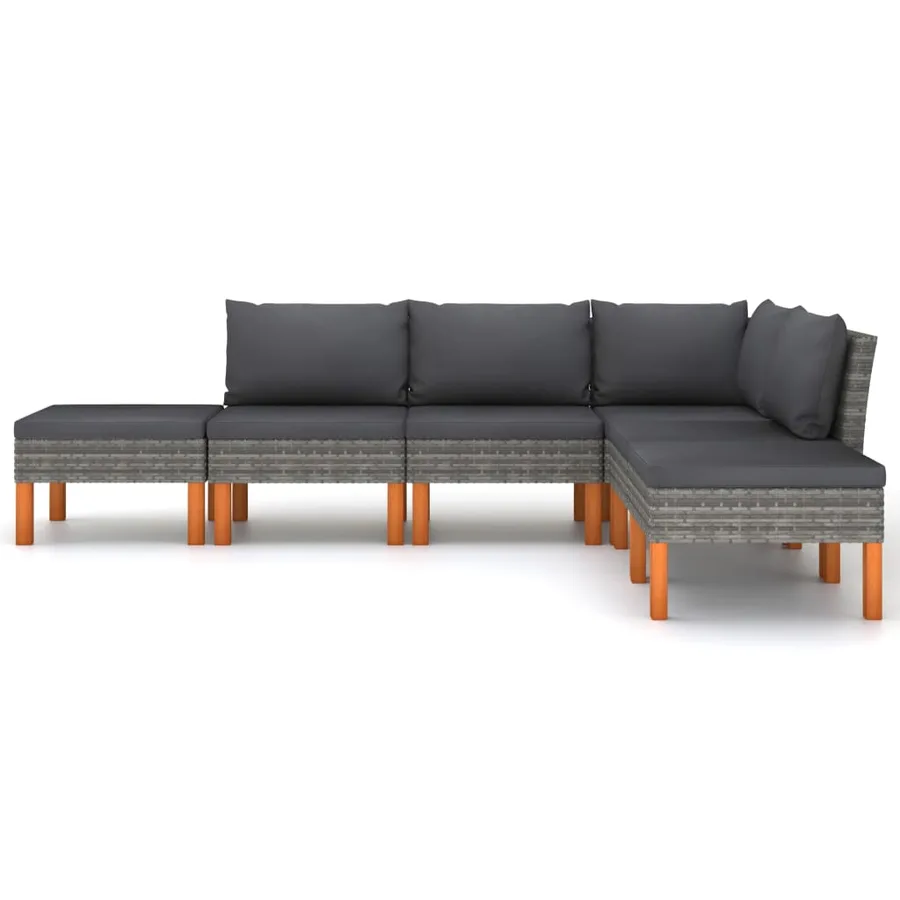 Salon de jardin 6 pcs avec coussins Résine tressée Gris - 3