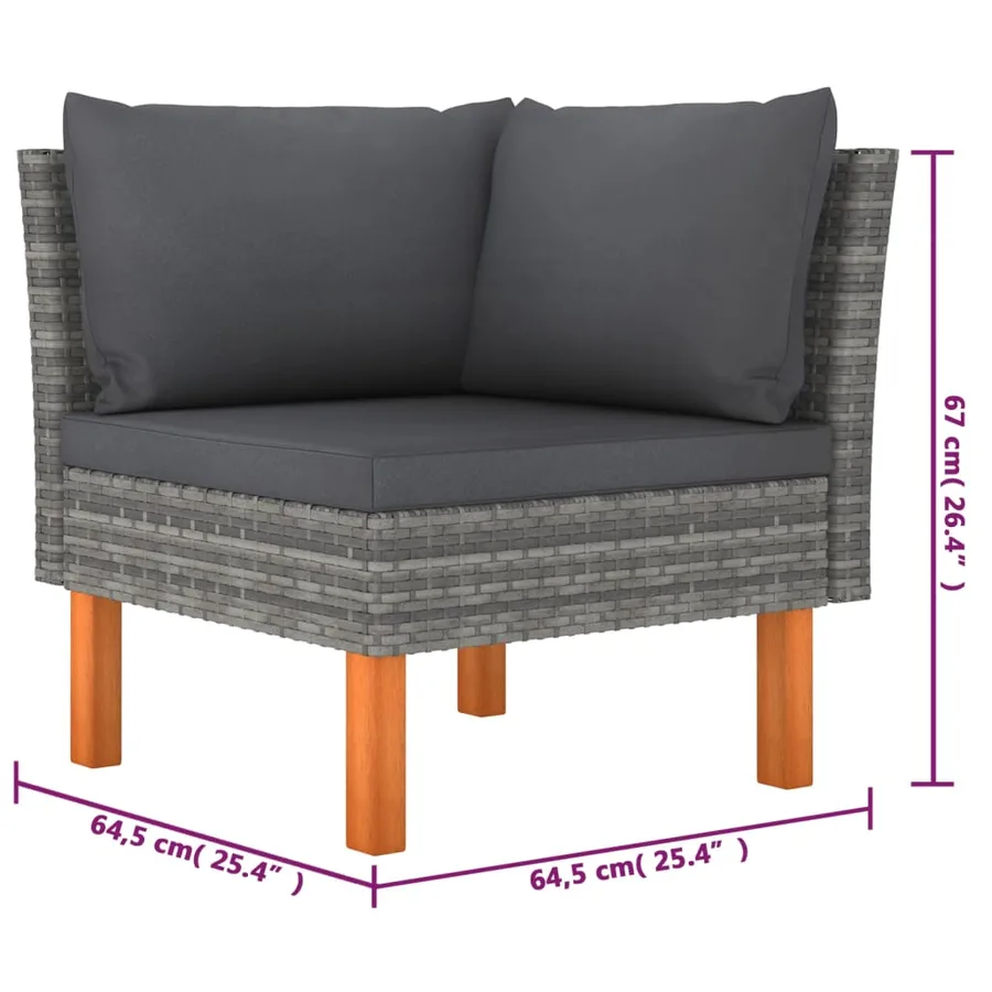 Salon de jardin 6 pcs avec coussins Résine tressée Gris - 7