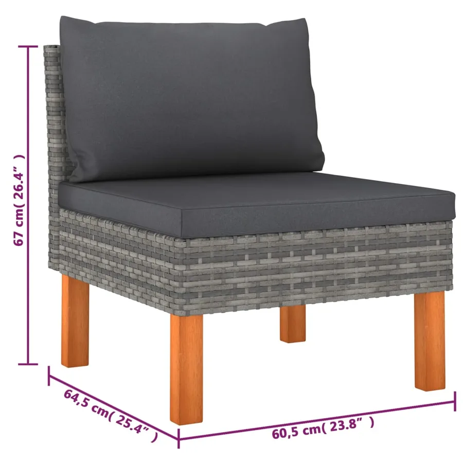 Salon de jardin 6 pcs avec coussins Résine tressée Gris - 9