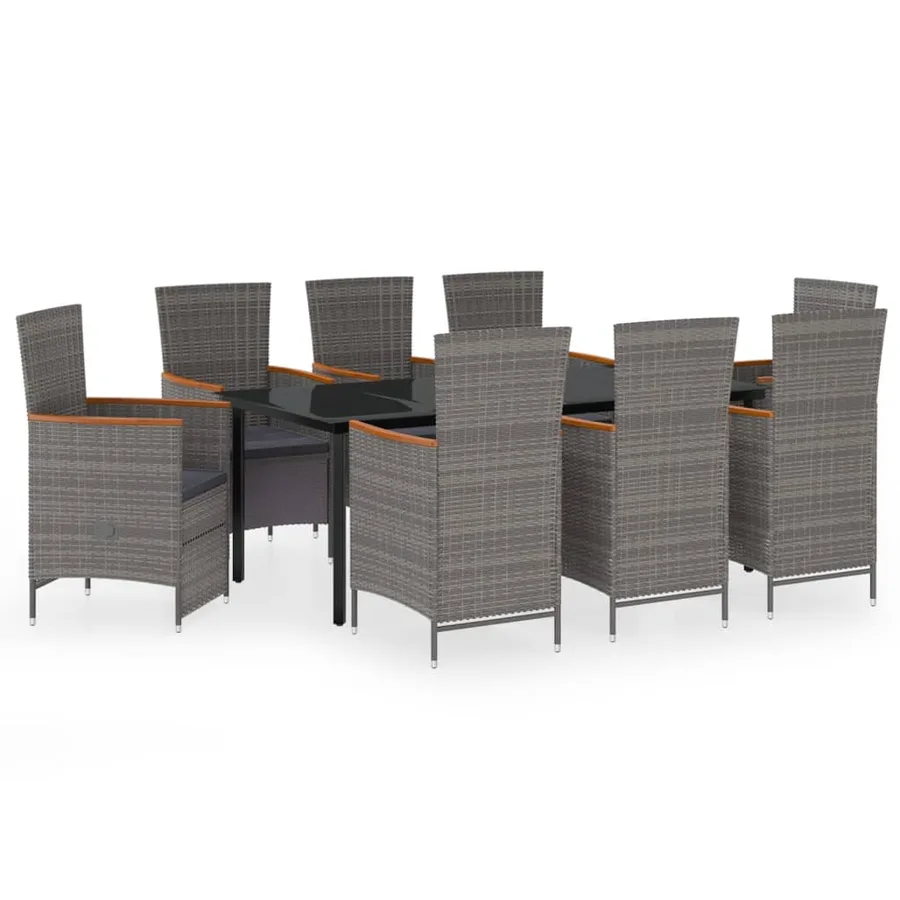 Ensemble à manger de jardin avec coussins 9 pcs Gris - 2