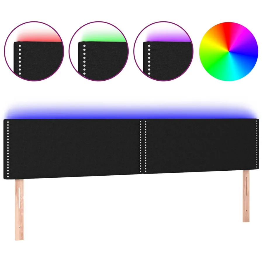 Tête de lit à LED Noir 200x5x78/88 cm Tissu - 2