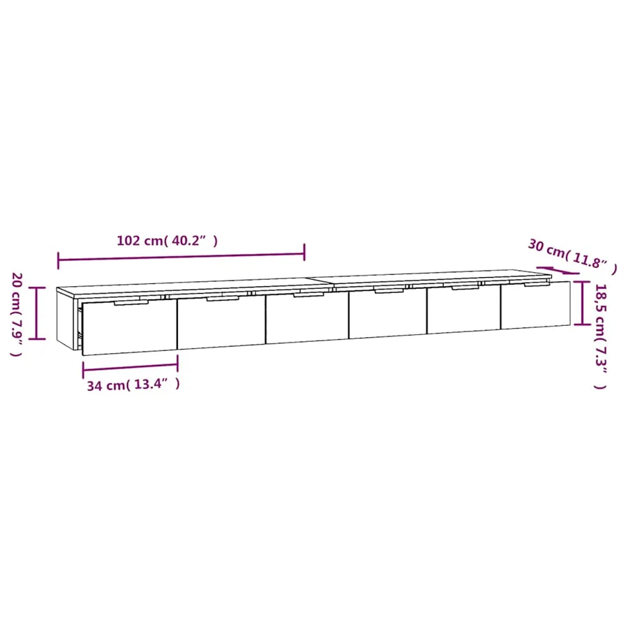 Armoires murales 2 pcs Chêne sonoma 102x30x20 cm - 7