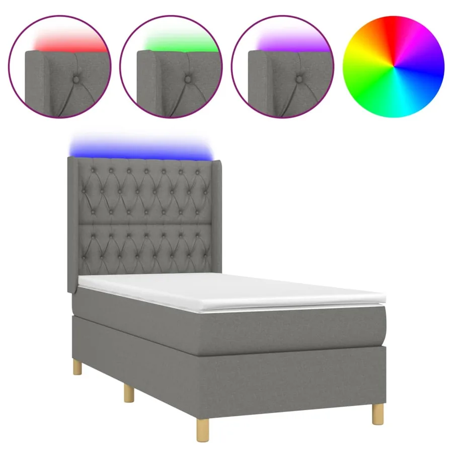Sommier à lattes de lit matelas LED Gris foncé 80x200cm Tissu - 2