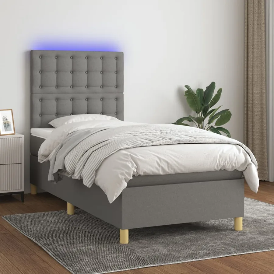 Sommier à lattes de lit et matelas et LED Gris foncé 100x200 cm