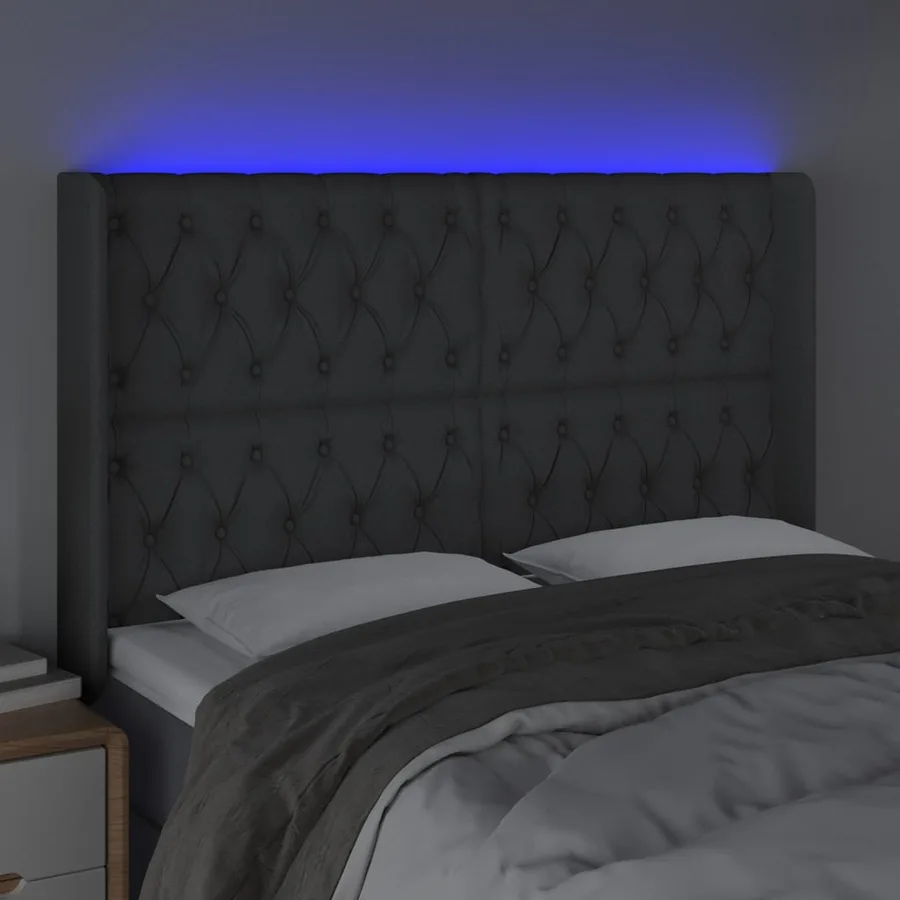 Tête de lit à LED Gris foncé 163x16x118/128 cm Tissu - 4