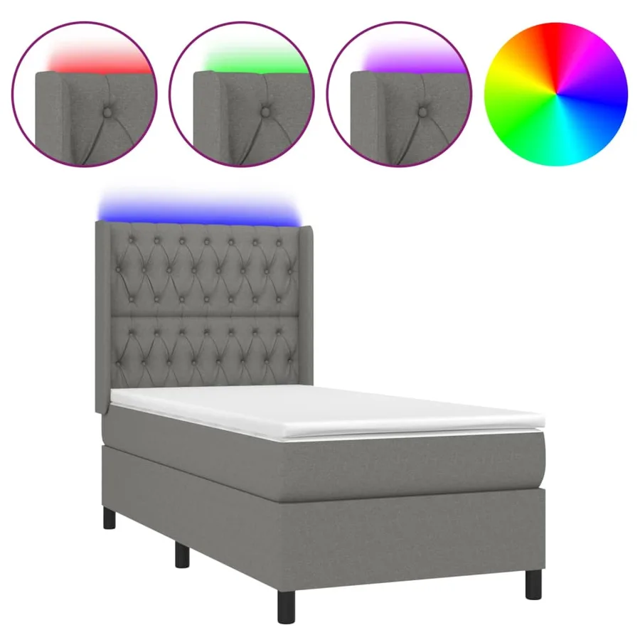 Sommier à lattes de lit matelas LED Gris foncé 80x200cm Tissu - 2