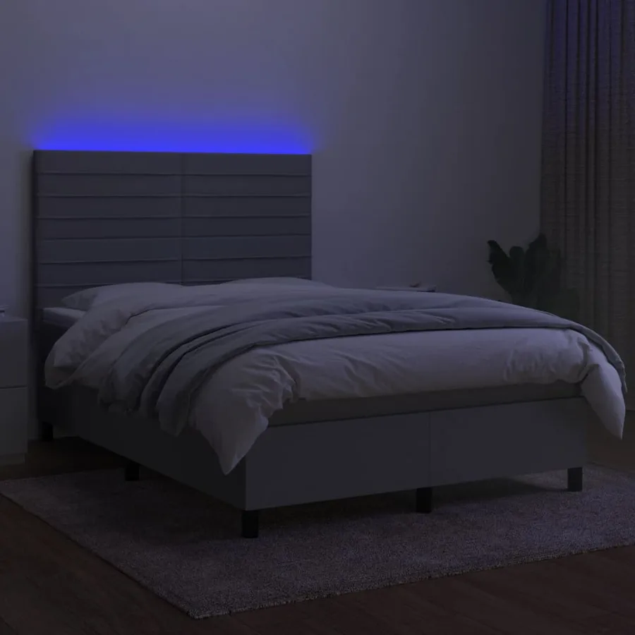 Sommier à lattes de lit et matelas et LED Gris clair 140x190 cm - 4