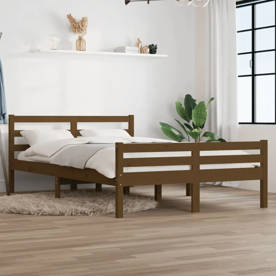 Cadre de lit sans matelas marron miel bois massif 140x190 cm