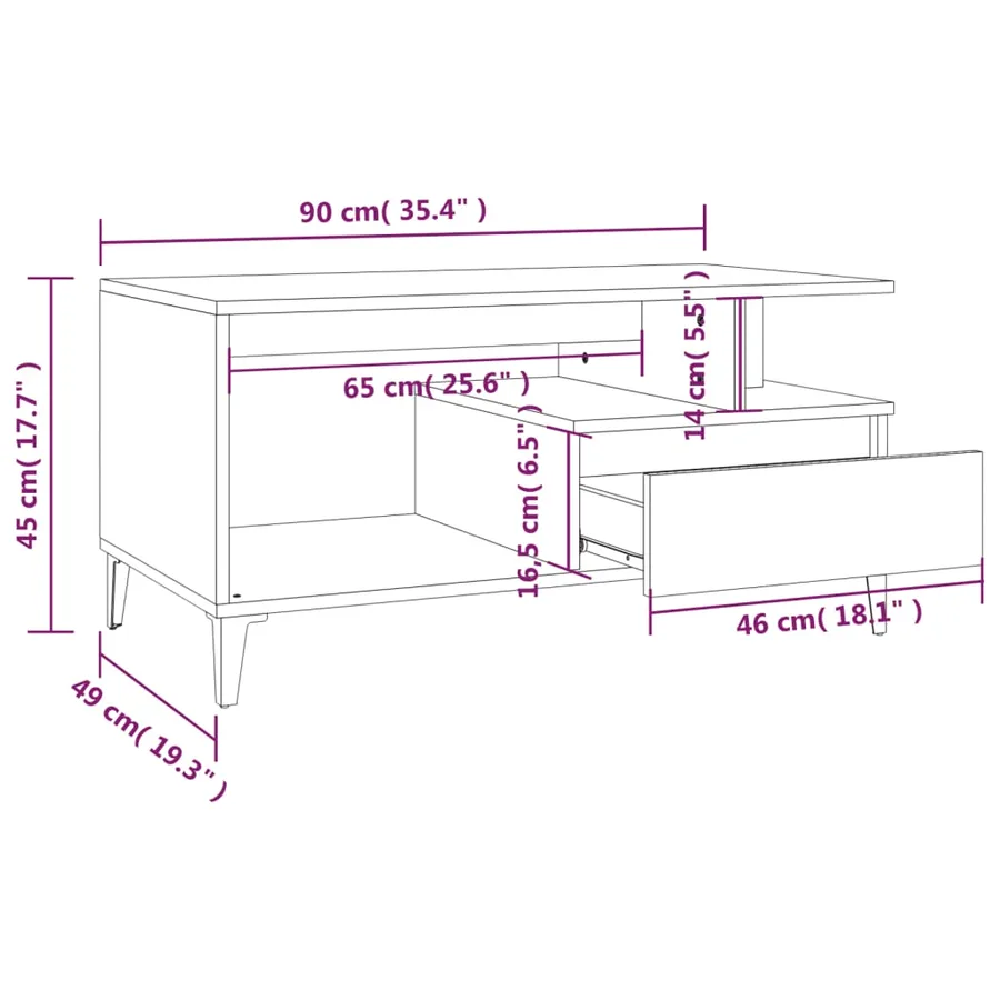 Table basse Gris béton 90x49x45 cm Bois d'ingénierie - 9