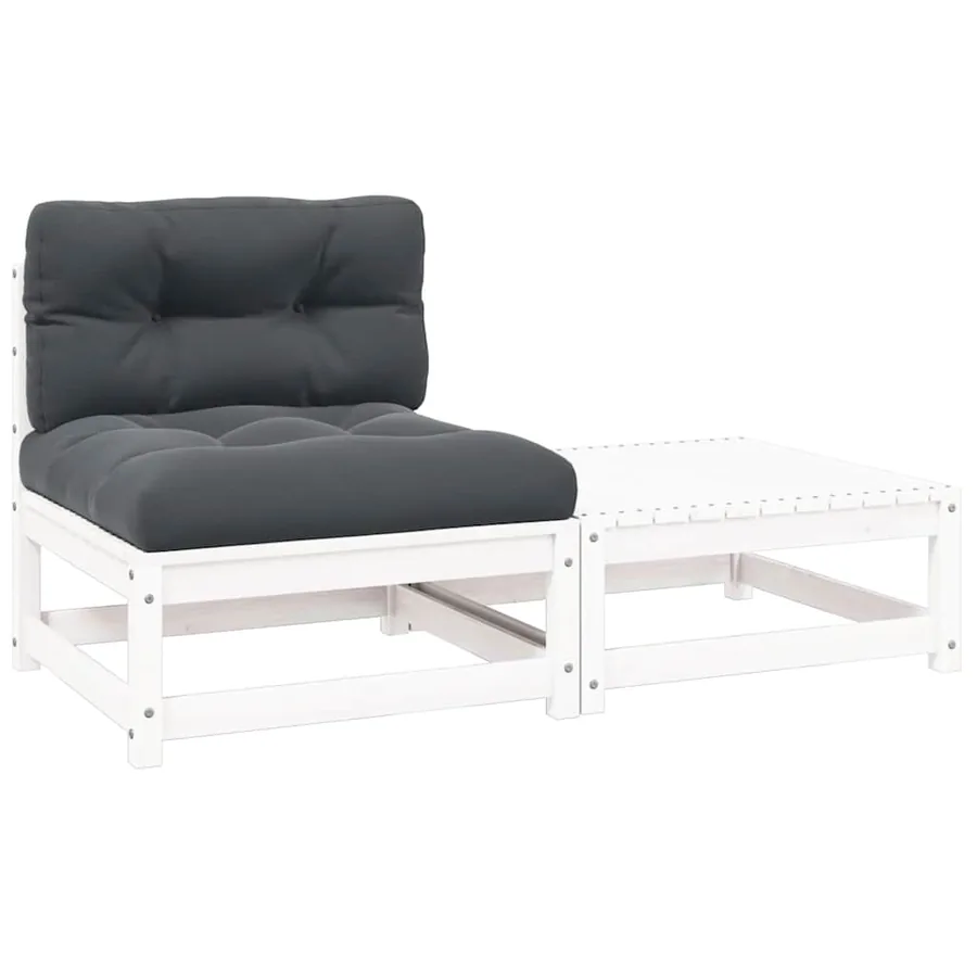 Salon de jardin 2 pcs avec coussins Blanc Bois de pin massif