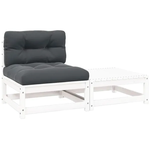 Salon de jardin 2 pcs avec coussins Blanc Bois de pin massif