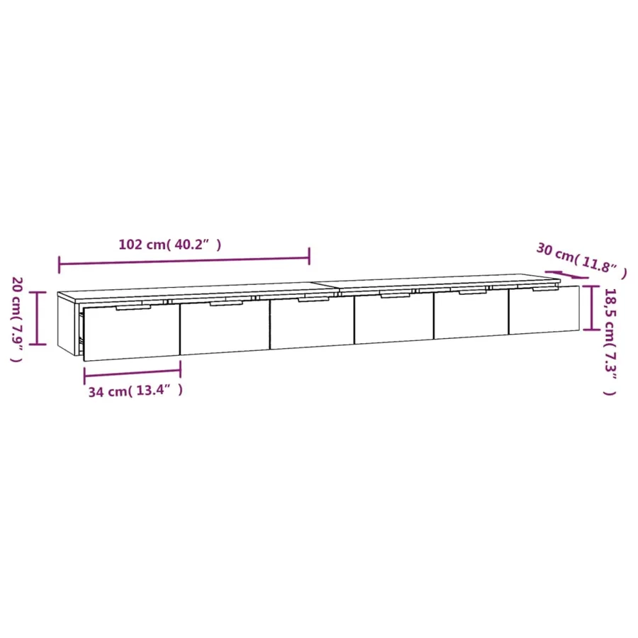 Armoires murales 2 pcs blanc 102x30x20 cm bois d'ingénierie - 7