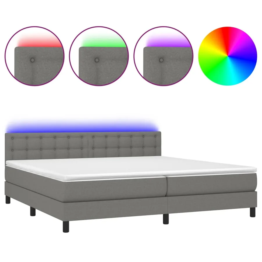Sommier à lattes de lit et matelas et LED Gris foncé 200x200 cm - 2