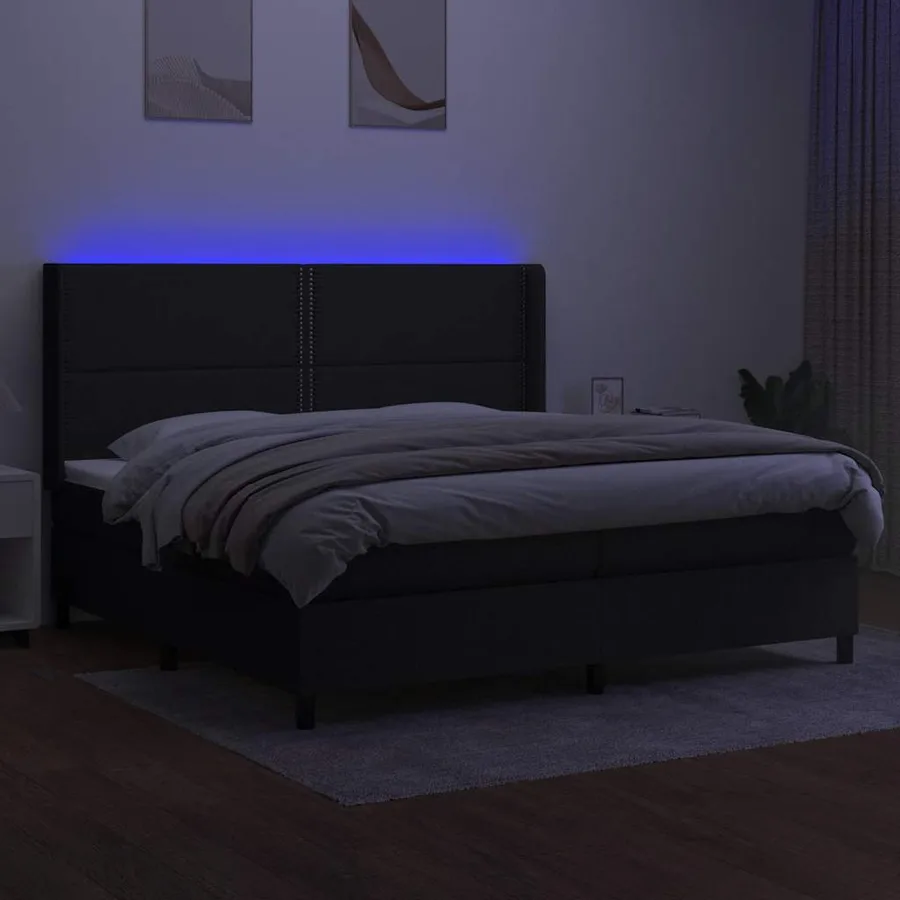 Sommier à lattes de lit matelas LED Noir 200x200 cm Tissu - 3