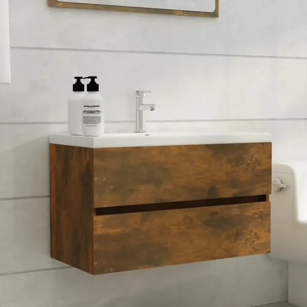 Armoire de lavabo Chêne fumé 80x38,5x45 cm Bois d'ingénierie