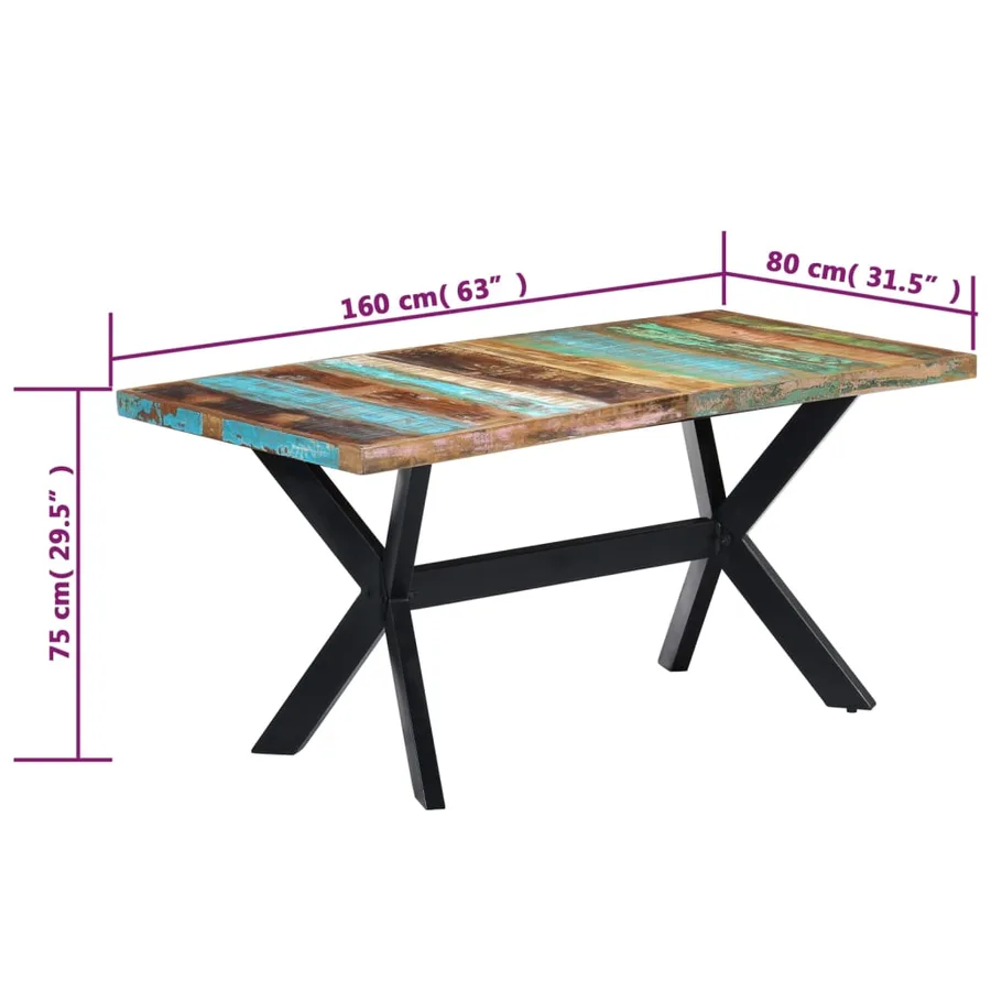 Table à manger 160x80x75 cm Bois de récupération massif - 7