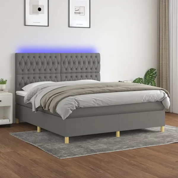 Sommier à lattes de lit et matelas et LED Gris foncé 160x200 cm