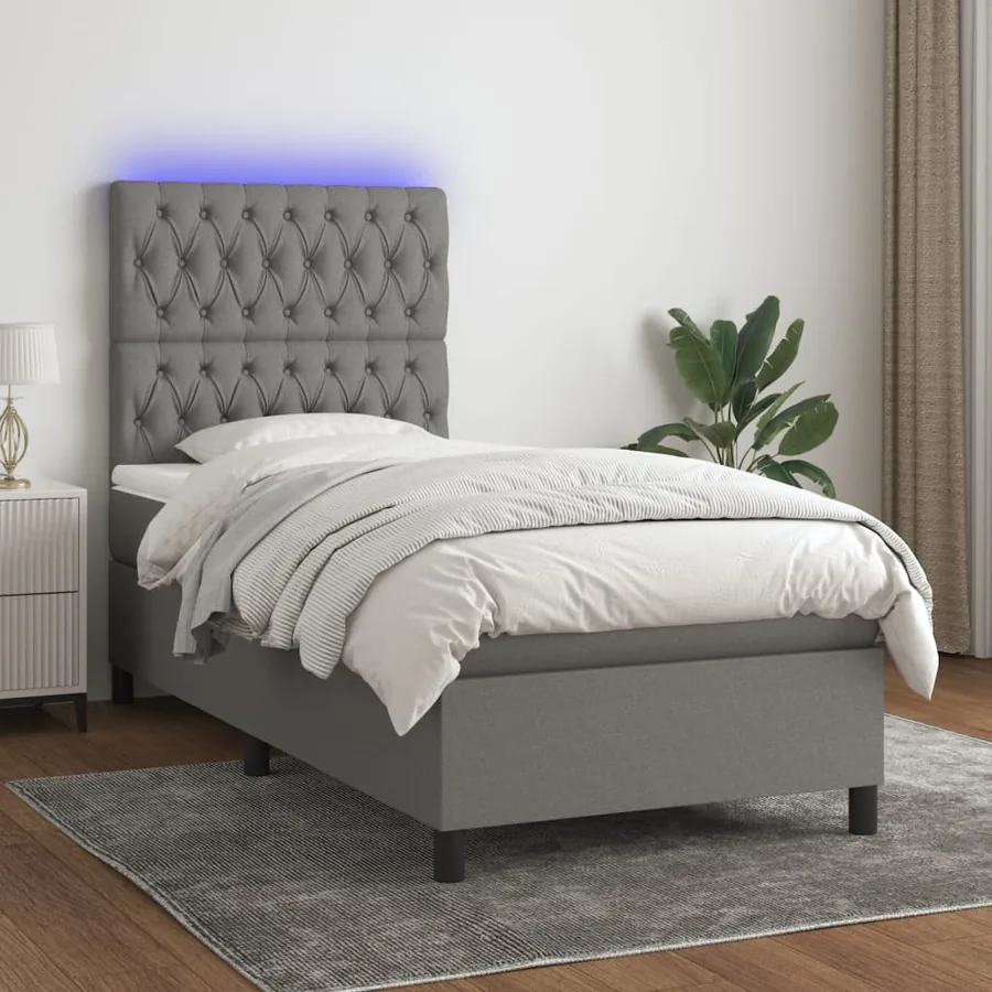 Sommier à lattes de lit avec matelas et LED Gris foncé 80x200cm