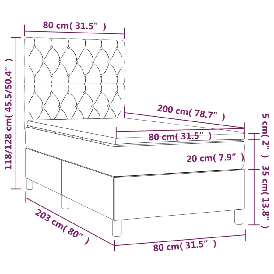 Sommier à lattes de lit avec matelas et LED Gris foncé 80x200cm - 8