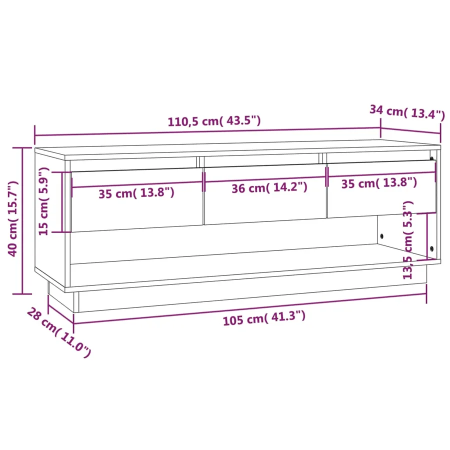 Meuble TV 110,5x34x40 cm Bois de pin massif - 9