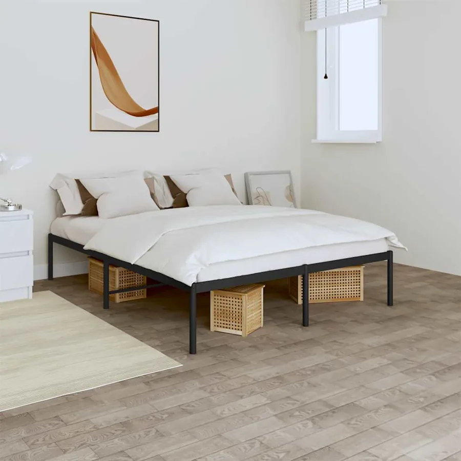 Cadre de lit métal sans matelas noir 160x200 cm