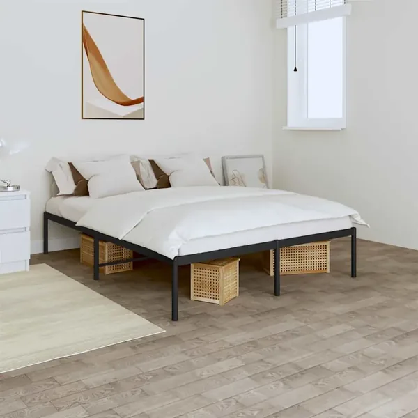 Cadre de lit métal sans matelas noir 160x200 cm