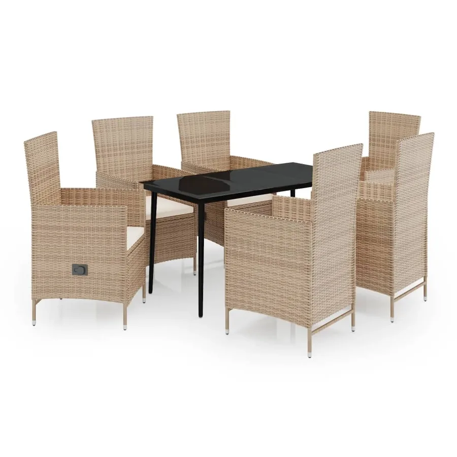 Ensemble à manger de jardin avec coussins 7 pcs Beige - 2