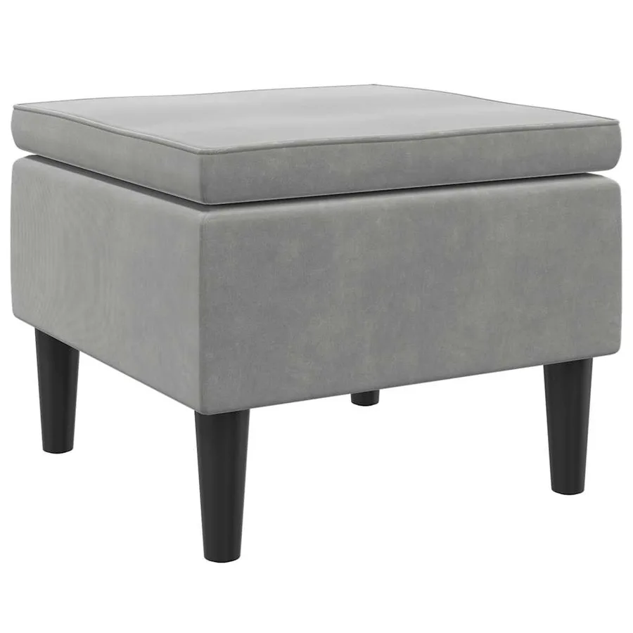 Tabouret avec pieds en bois et velours gris clair - 2