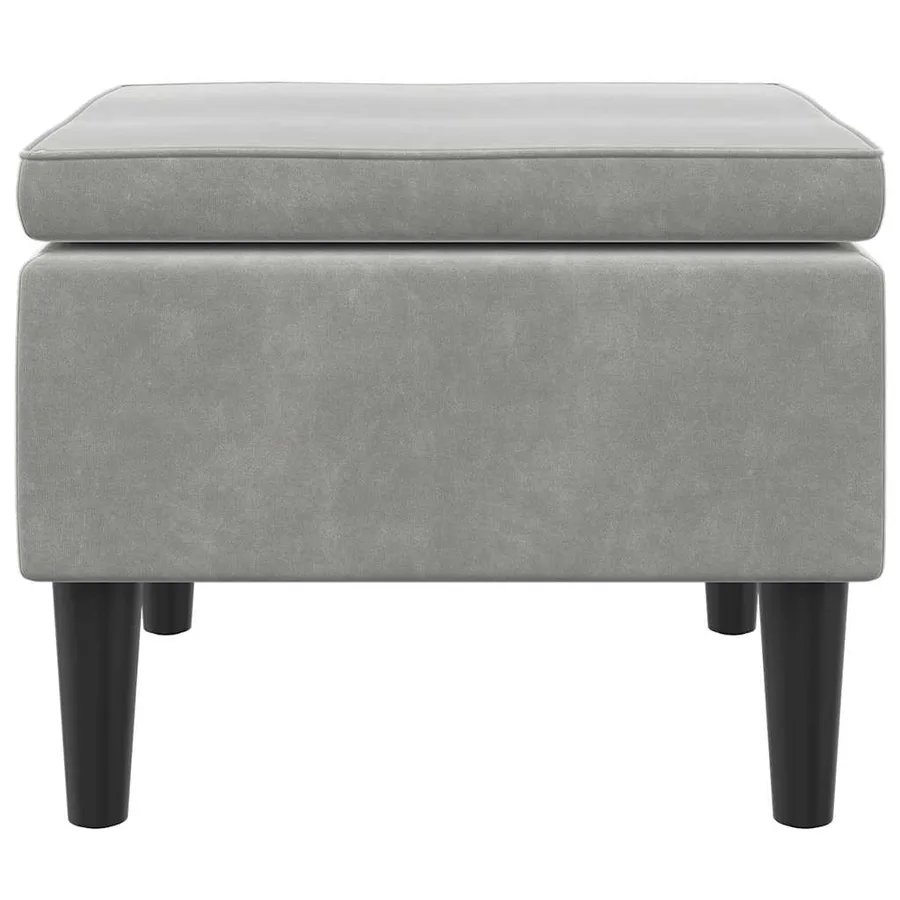 Tabouret avec pieds en bois et velours gris clair - 3