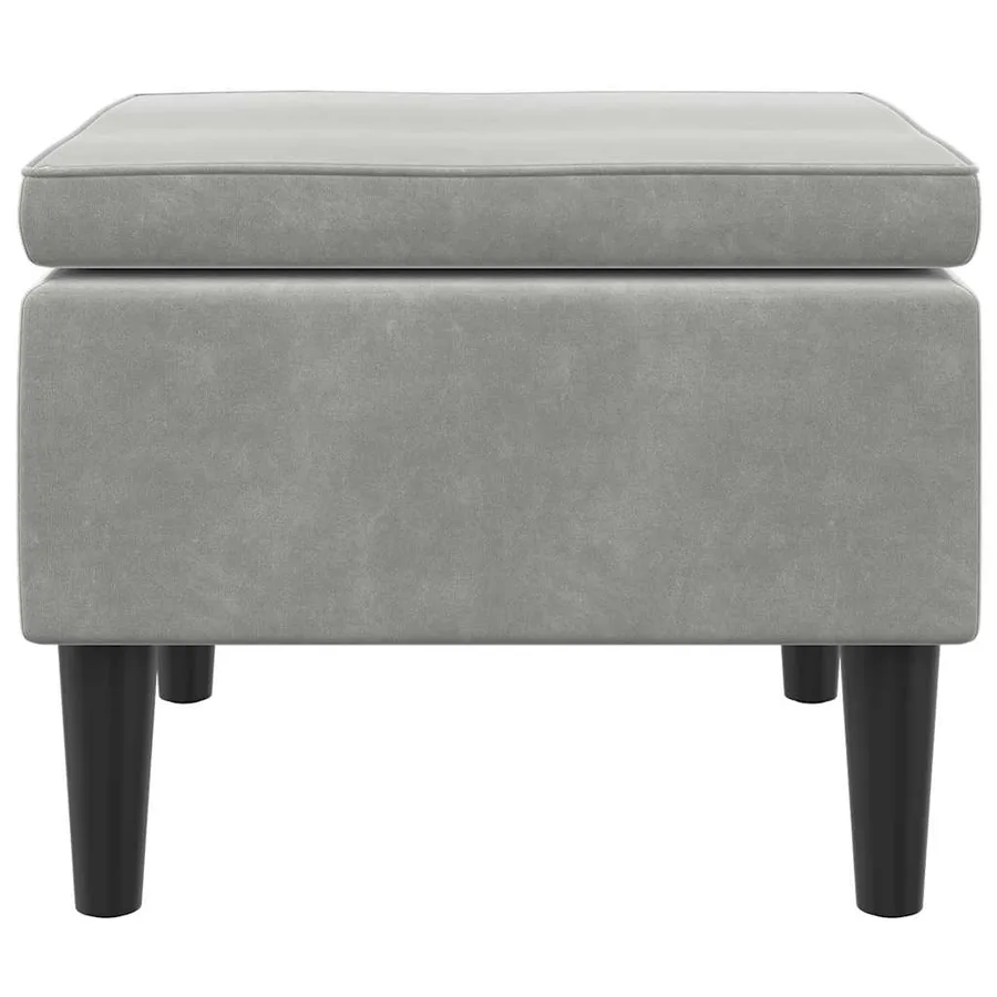 Tabouret avec pieds en bois et velours gris clair - 5