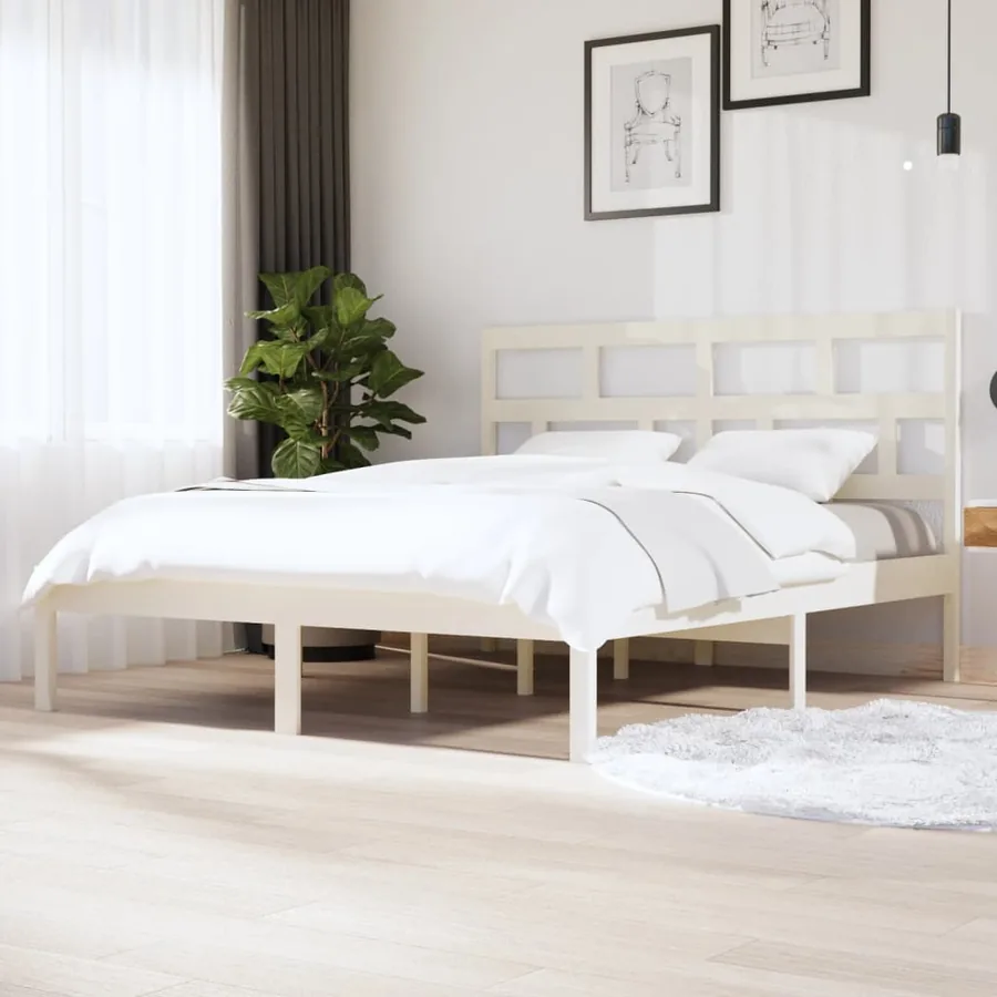 Cadre de lit sans matelas blanc bois massif 160x200 cm