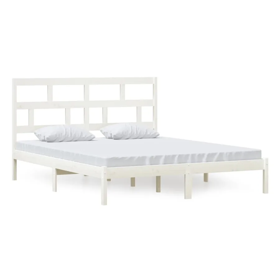 Cadre de lit sans matelas blanc bois massif 160x200 cm - 2