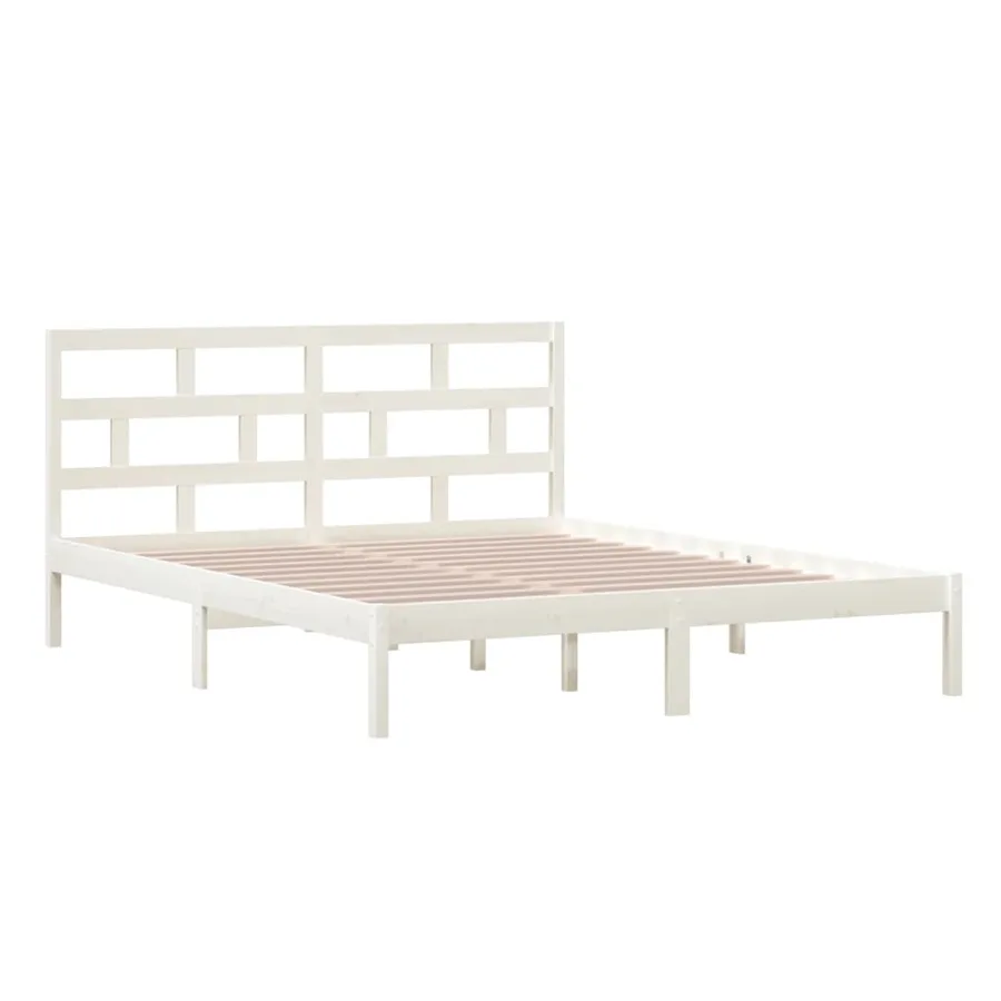 Cadre de lit sans matelas blanc bois massif 160x200 cm - 4