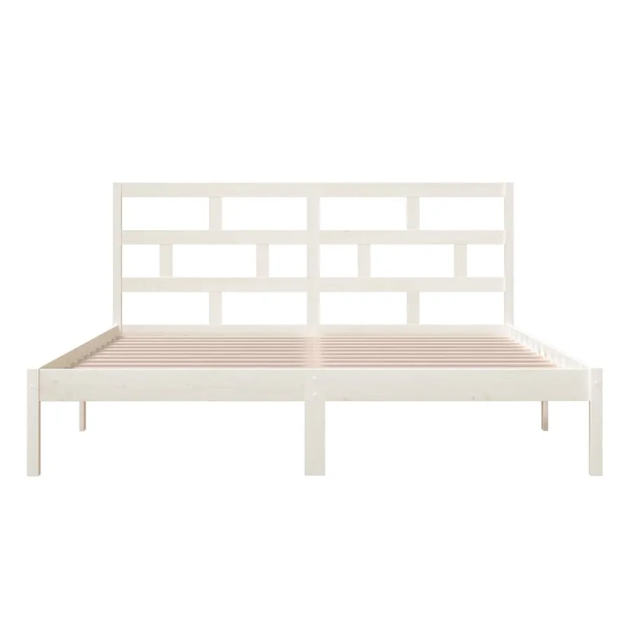 Cadre de lit sans matelas blanc bois massif 160x200 cm - 5
