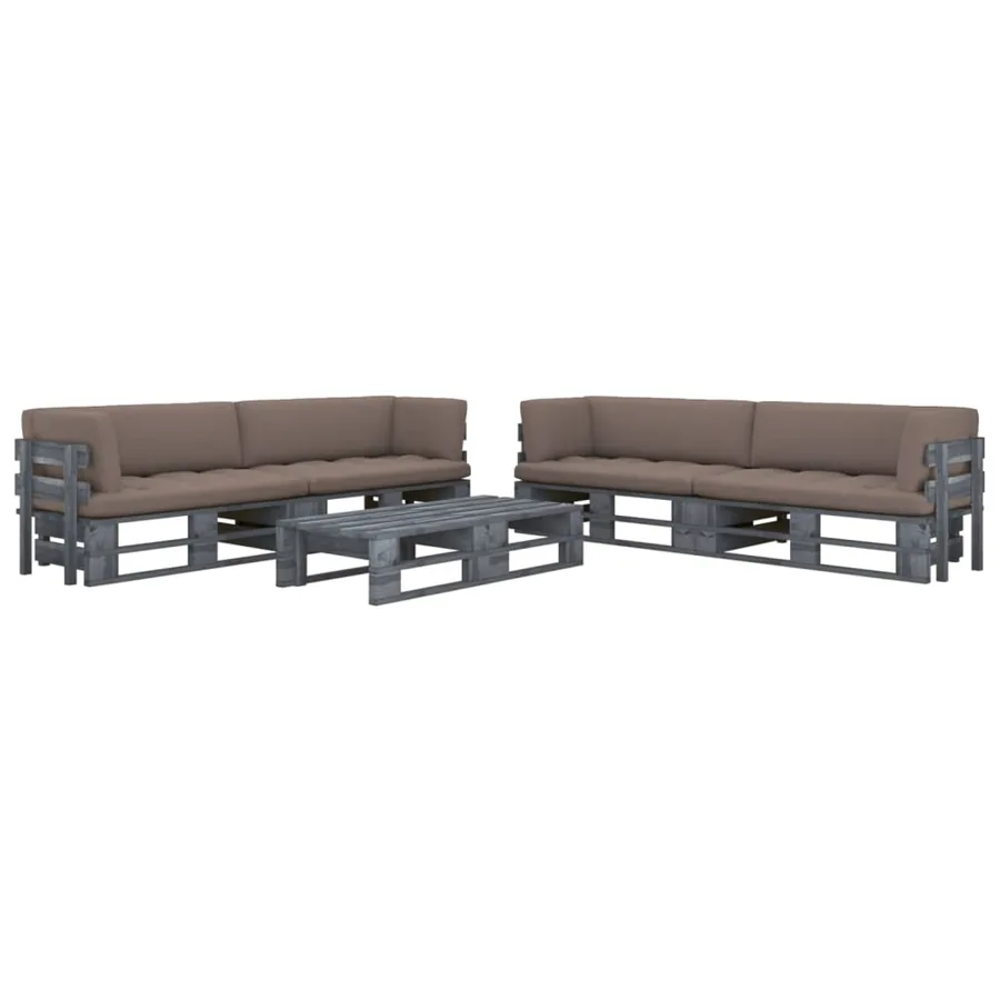 Salon de jardin palette 6pcs avec coussins Pin imprégné de gris