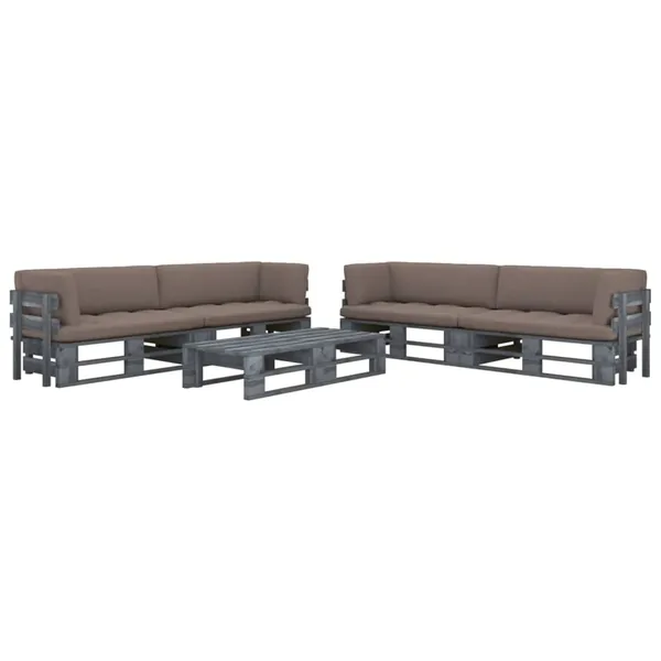 Salon de jardin palette 6pcs avec coussins Pin imprégné de gris