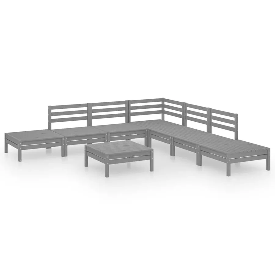 Salon de jardin 8 pcs Bois de pin massif Gris - 2