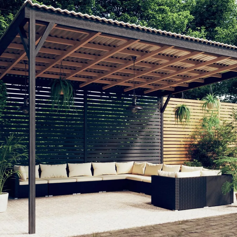 Salon de jardin 10 pcs avec coussins Résine tressée Noir