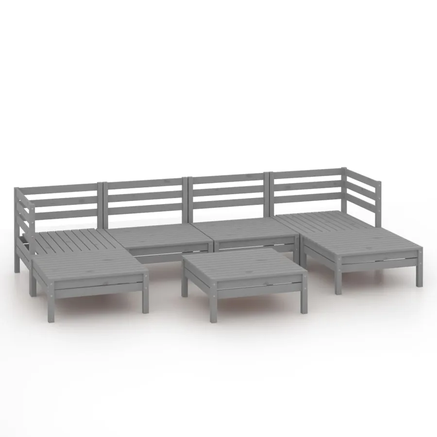 Salon de jardin 7 pcs Gris Bois de pin massif - 2
