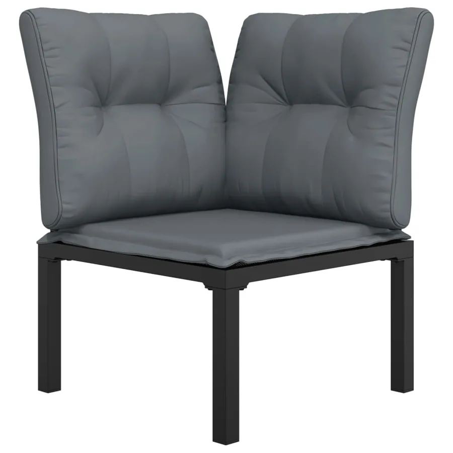 Chaise d'angle de jardin avec coussins noir/gris résine tressée - 3