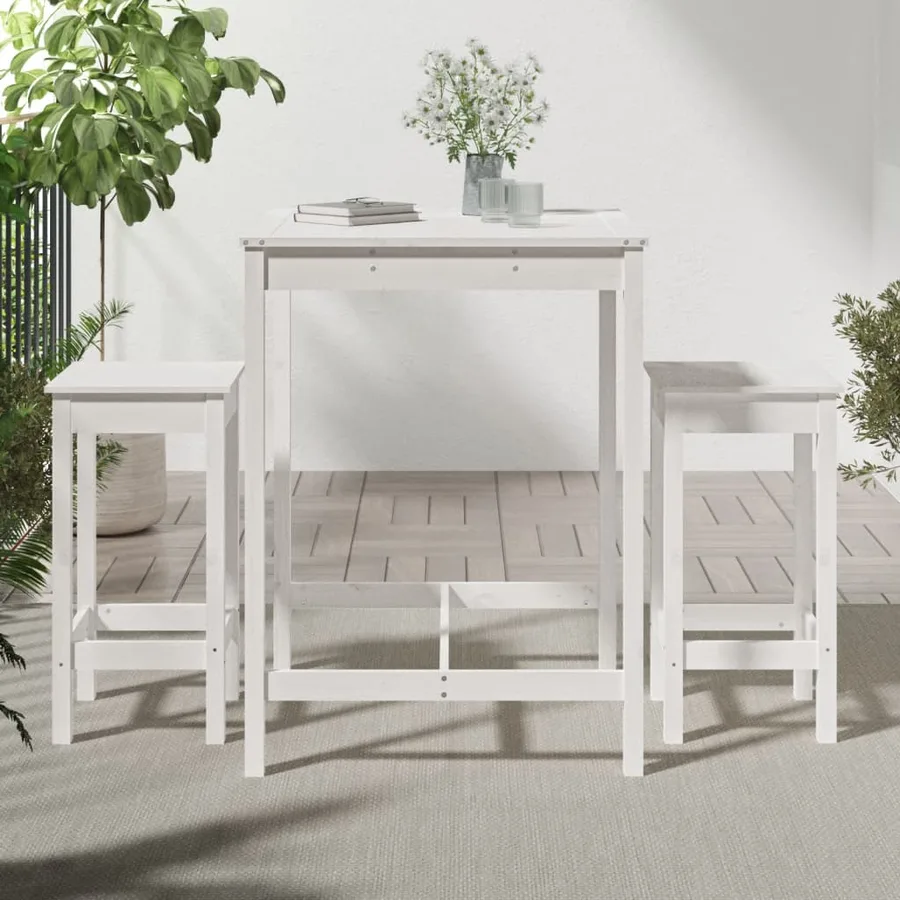 Ensemble de bar de jardin 3 pcs blanc bois de pin massif - 3