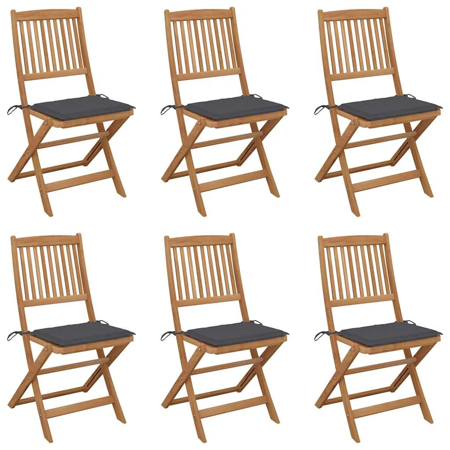 Chaises pliables de jardin lot de 6 avec coussins Bois d'acacia