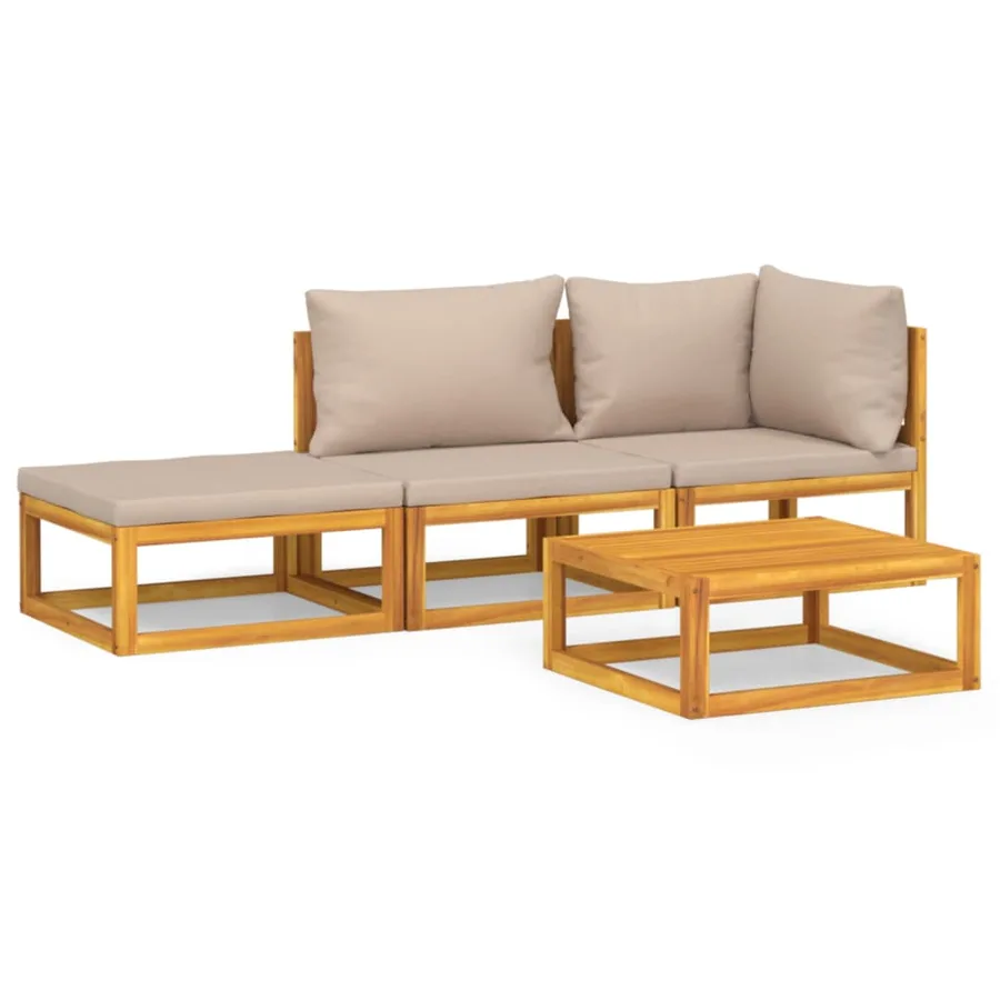 Salon de jardin 4 pcs avec coussins taupe bois massif - 2