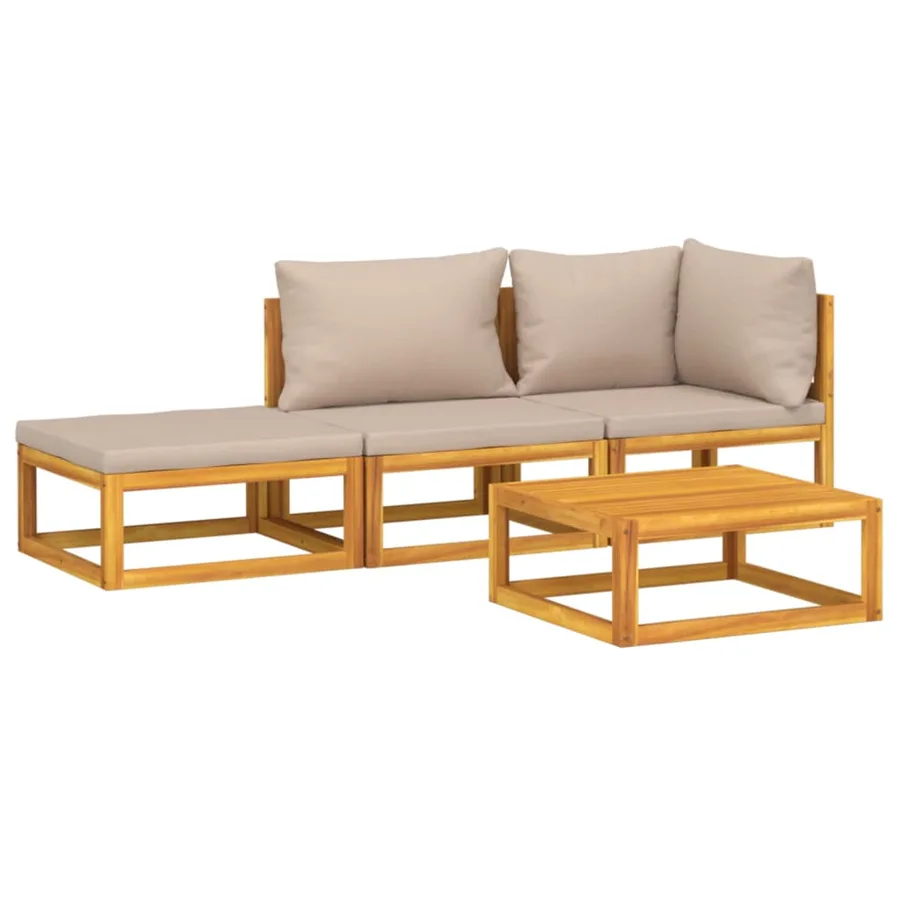 Salon de jardin 4 pcs avec coussins taupe bois massif - 3