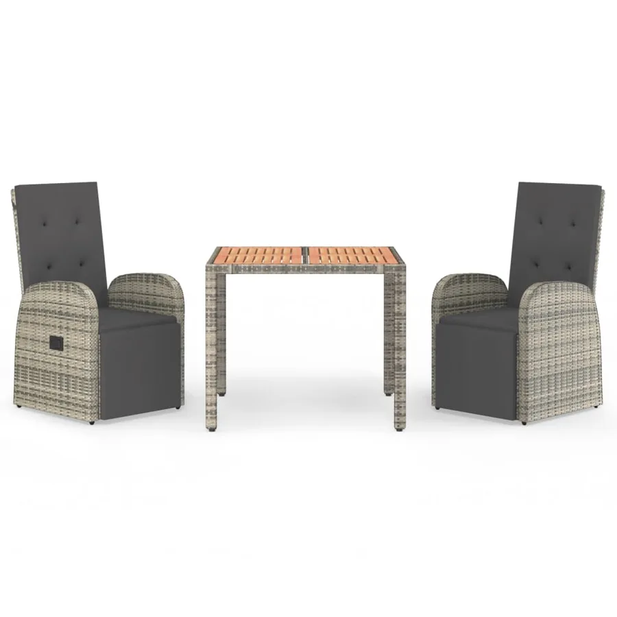 Ensemble à manger de jardin 3 pcs coussins gris résine tressée - 2